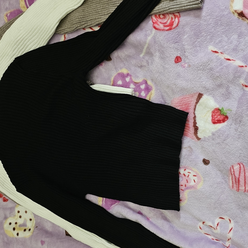 SHEIN Ribbed Knit Crop Tops - Black, White, Gray